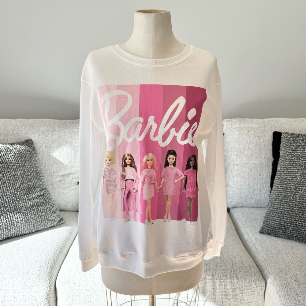Barbie XS L Love Tribe Barbie Pink and White Sweatshirt